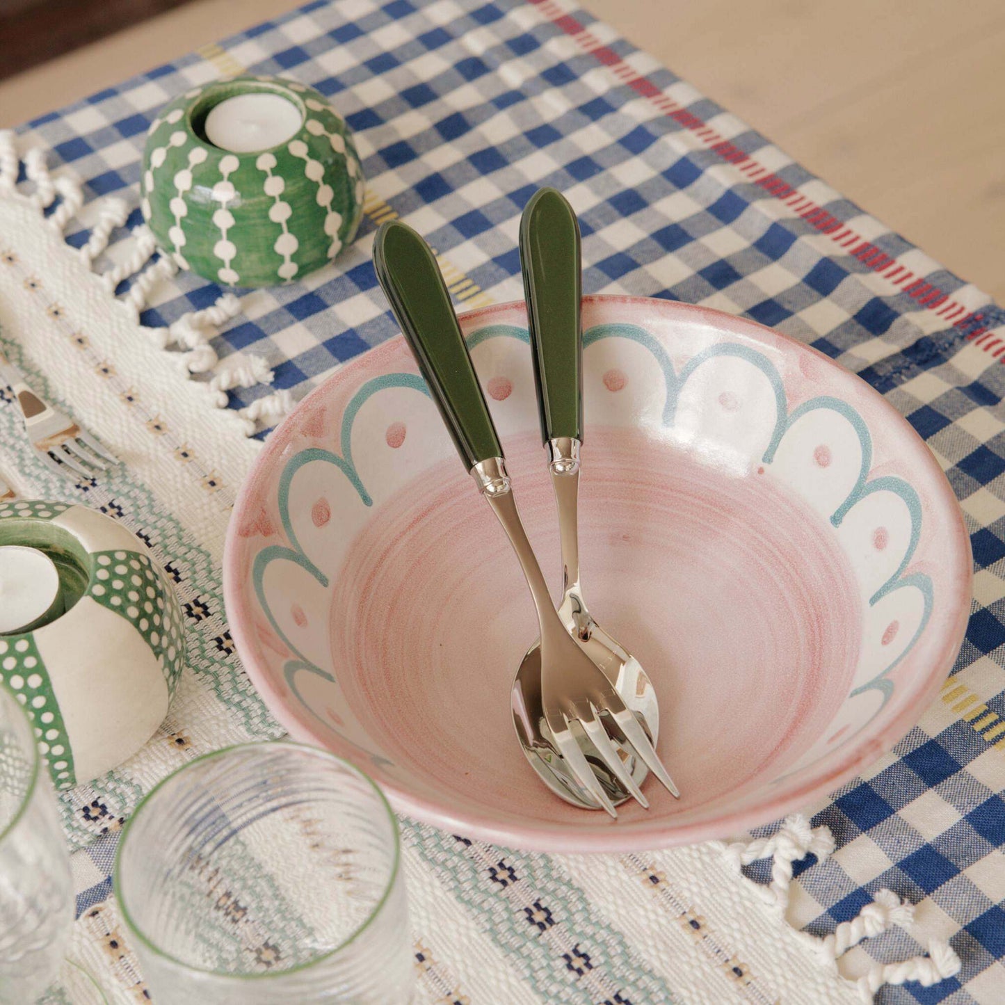 Serving Fork and Spoon Green