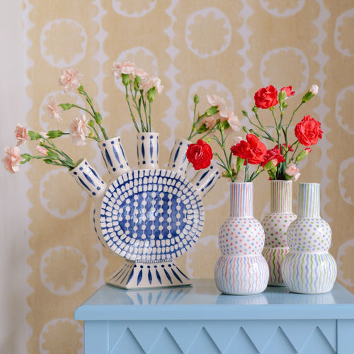 ceramic bud vase red blue