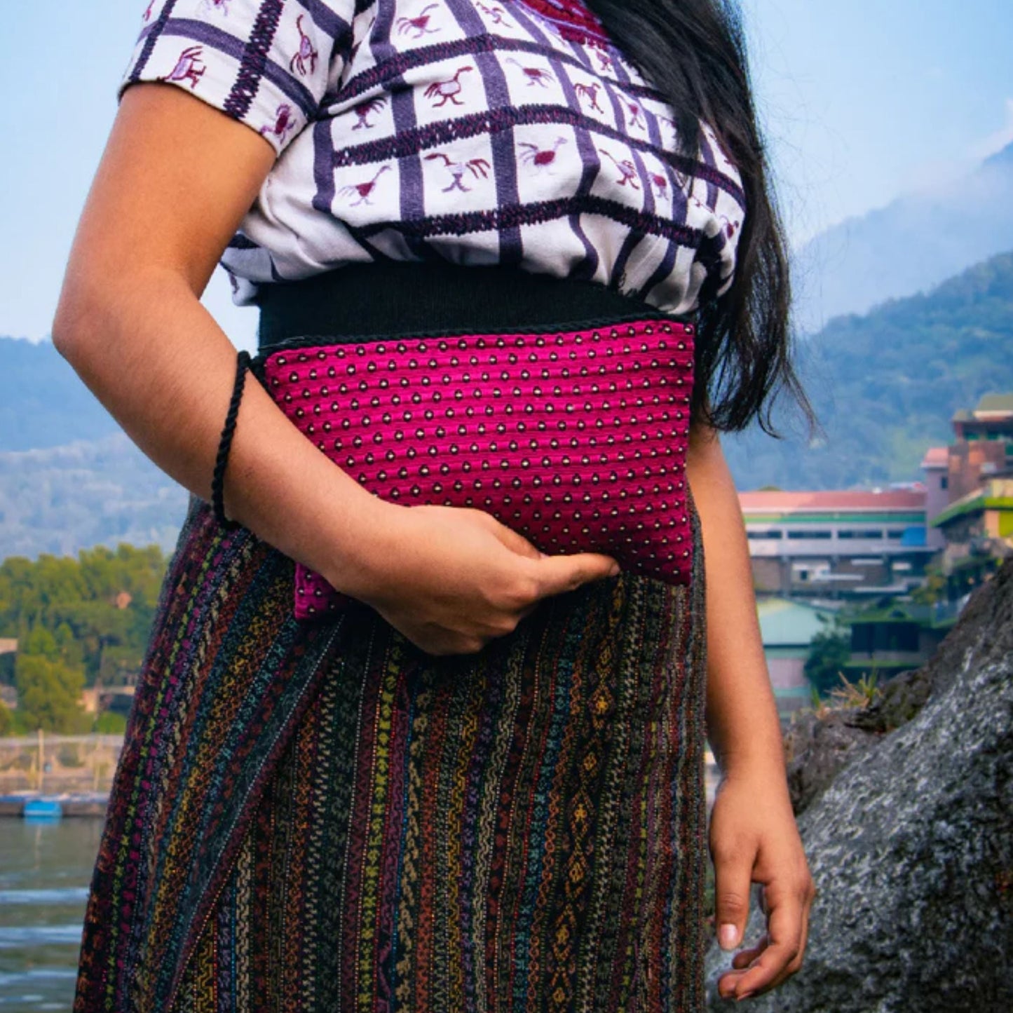 Guatemalan Handwoven Pouch Navy Brown