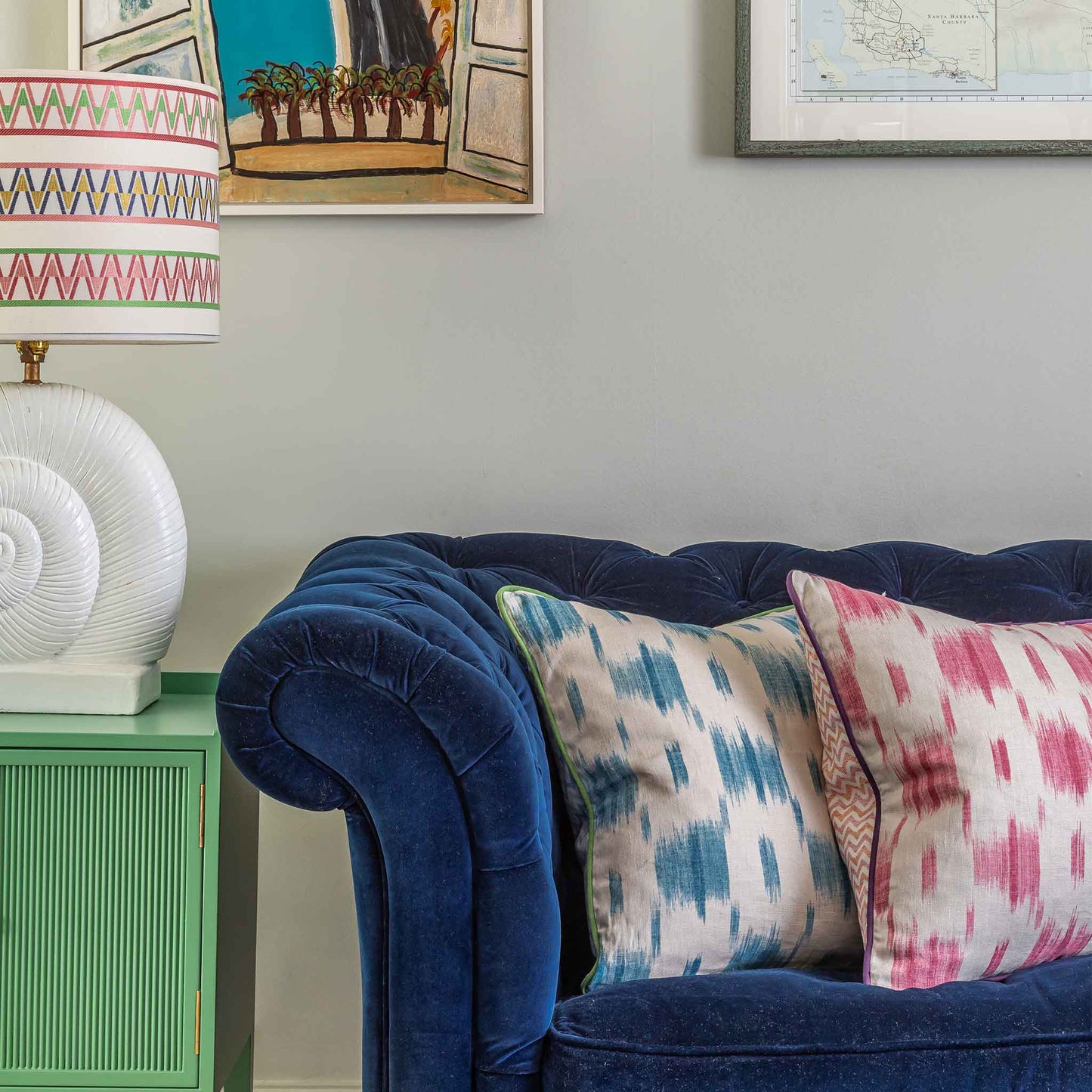 ikat cushion raspberry pink with trim
