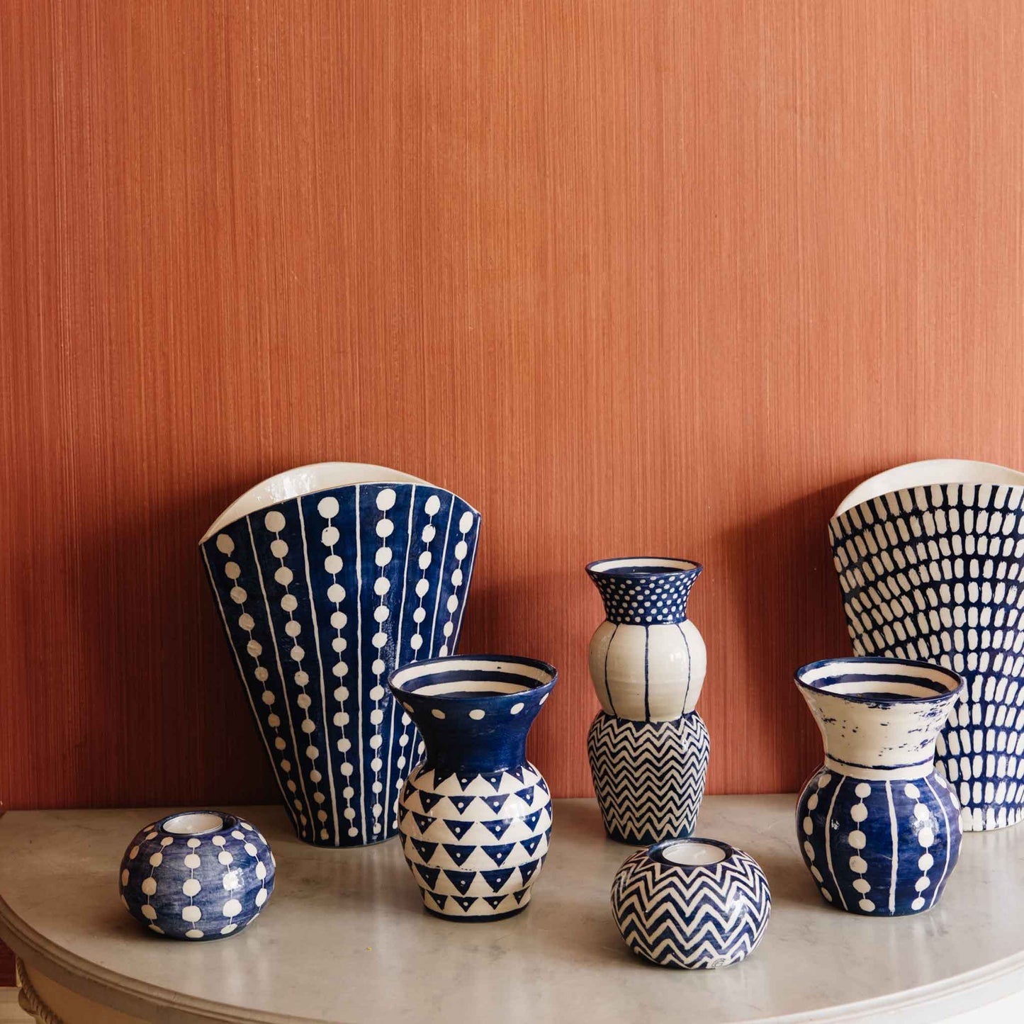 handmade ceramic triple layer vase zig zag