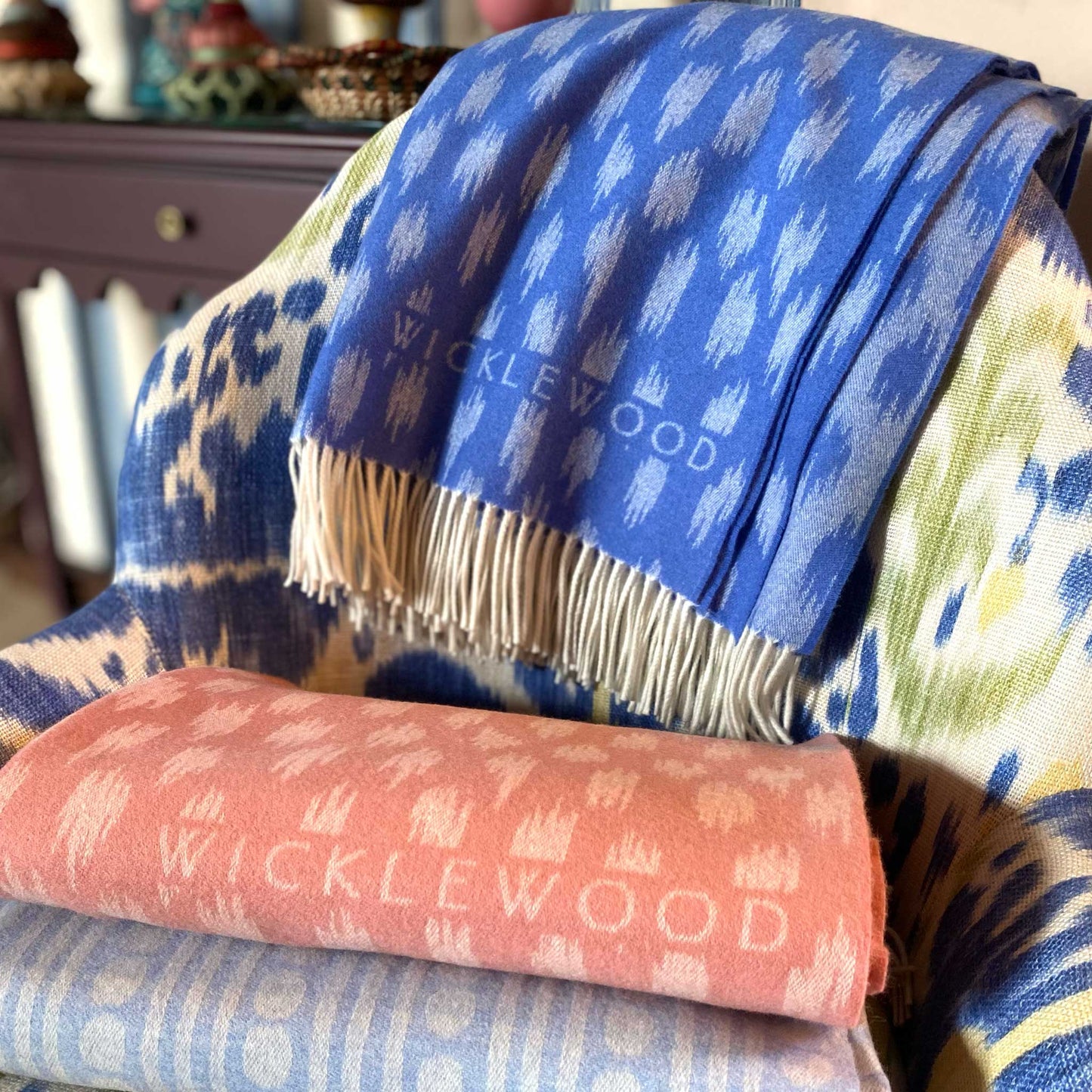 merino cashmere throw wicklewood blue