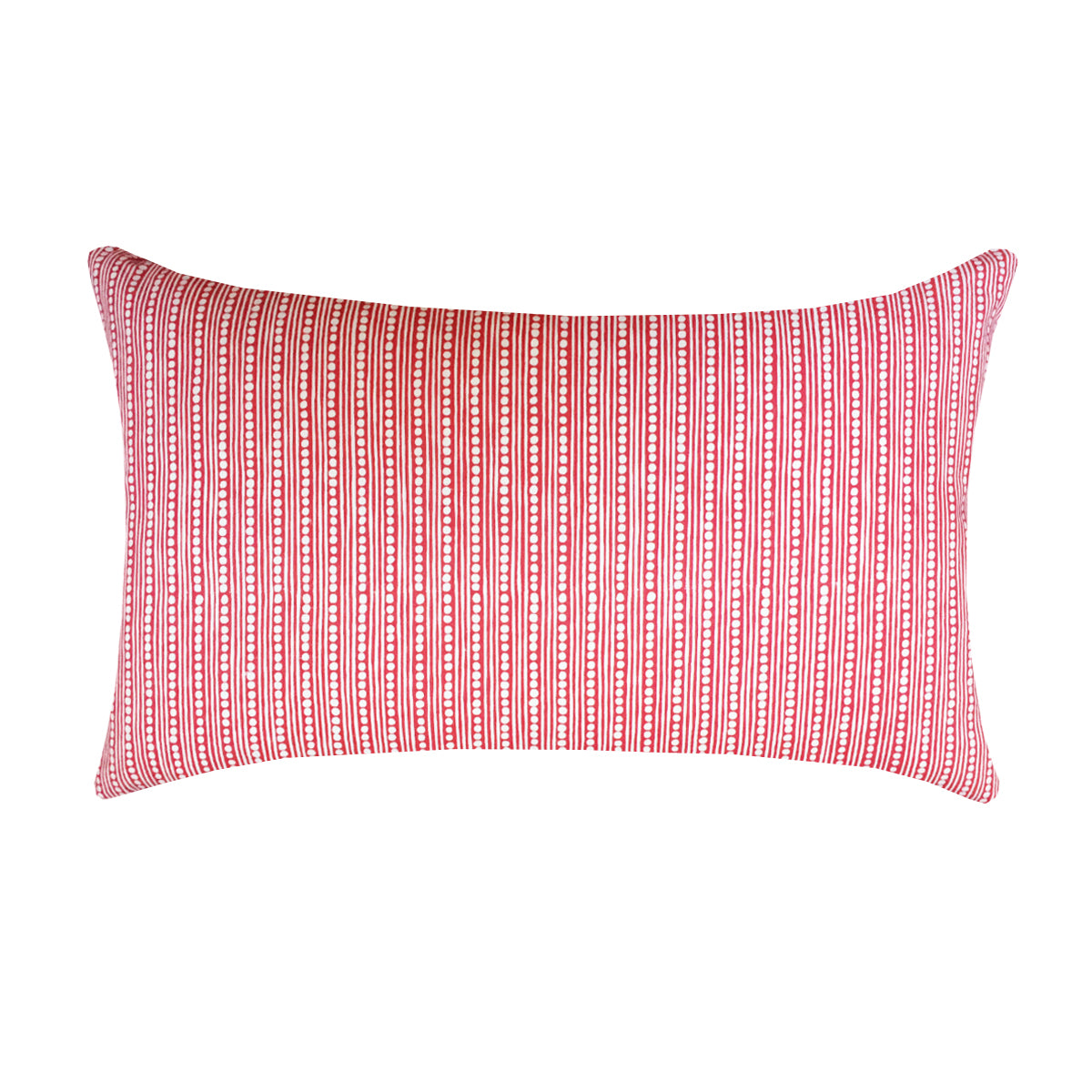 Blue red multi oblong geometric reversible cushion with horse design