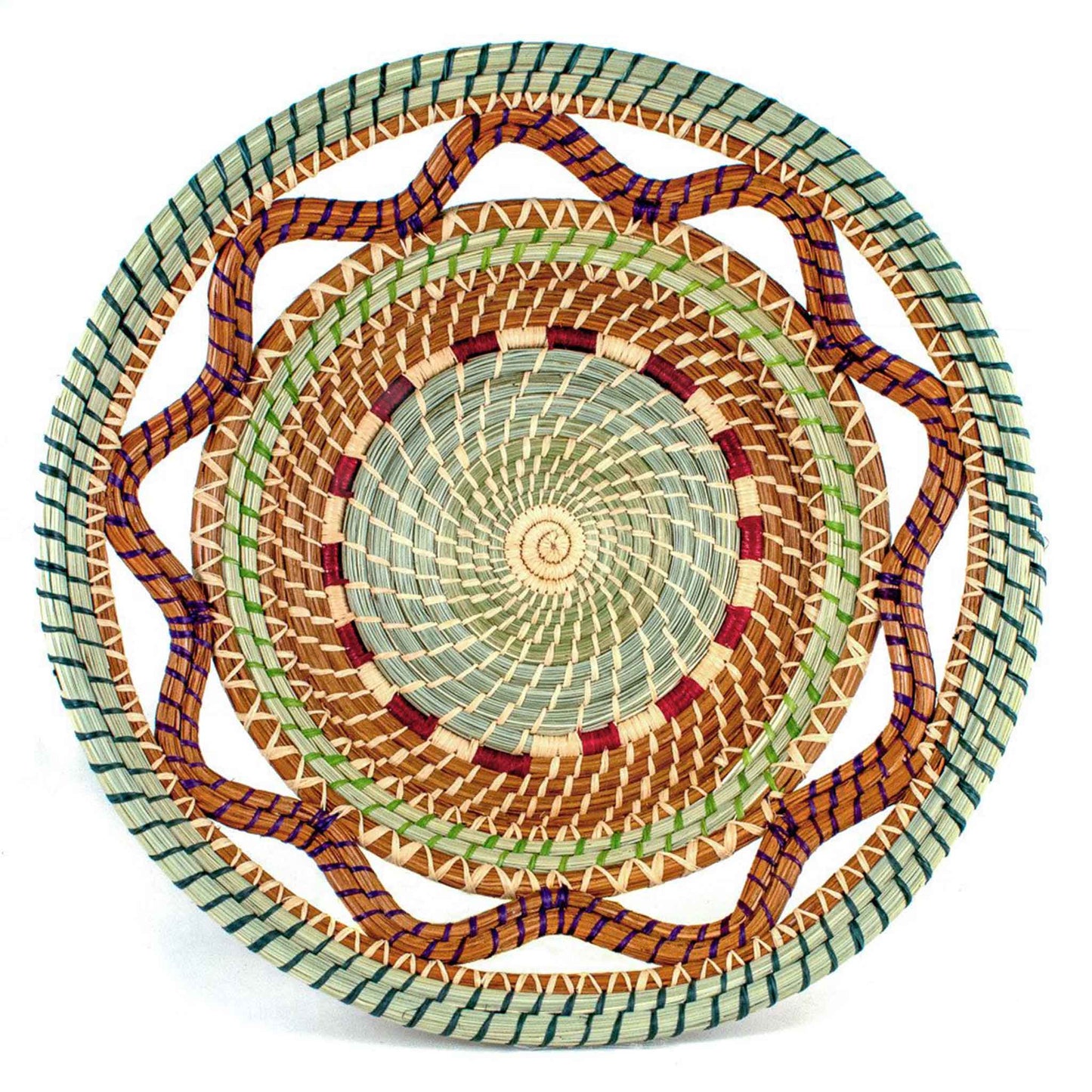 pine needle handwoven basket green orange