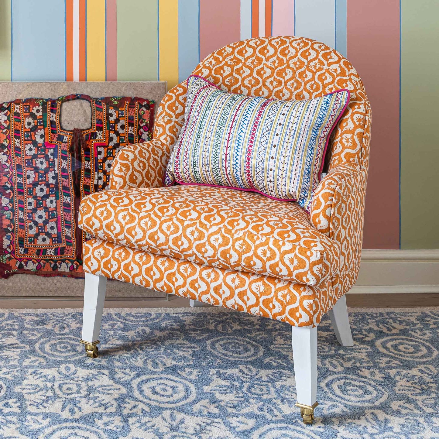 Capri Yellow multicoloured embroidered Oblong Cushion