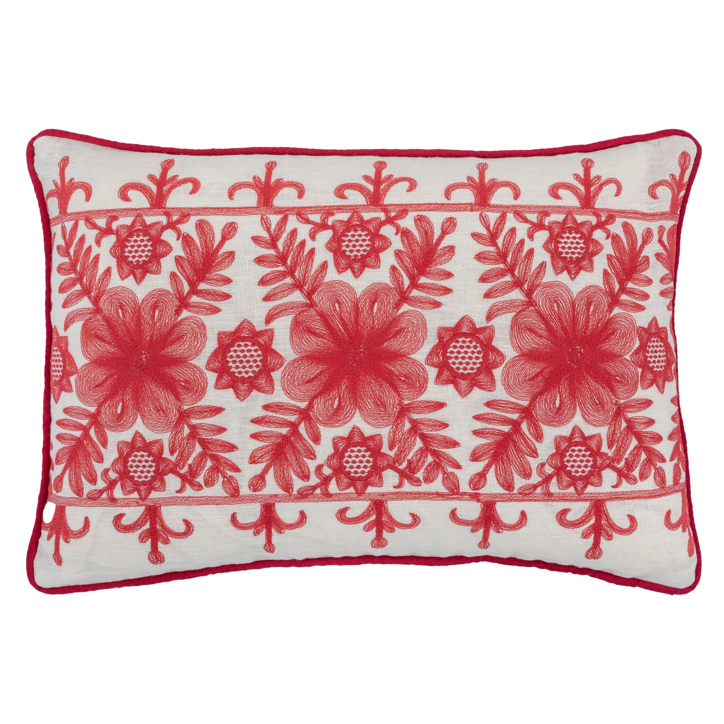Floral motif embroidered oblong cushion coral reversible Wicklewood