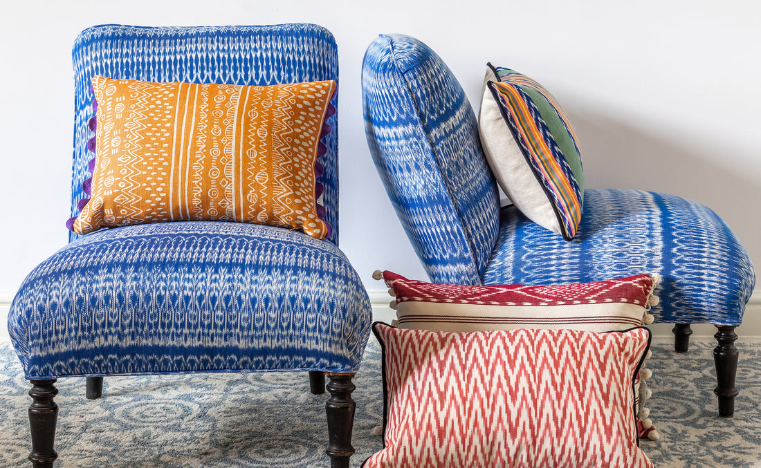 Wicklewood blog on different fabrics used in their cushions, from Guatemalan woven jaspes or ikats, to screen printed designs and jacquard woven motifs, find out how all our cushions are made