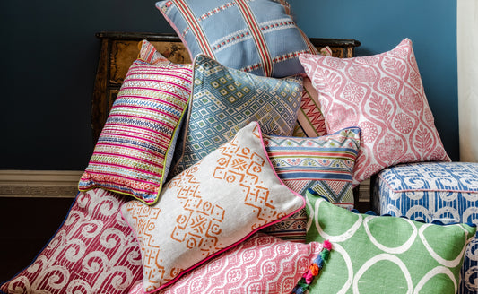 Wicklewood colourful cushions showcasing that they now offer cushion customisation