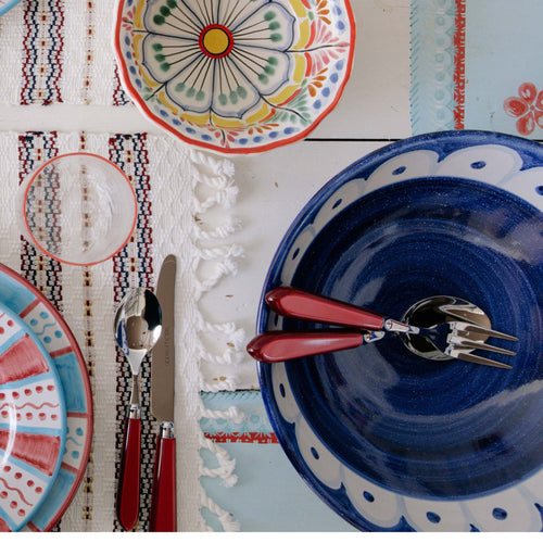 Serving Fork and Spoon Red