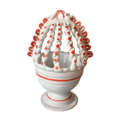 Twisted-Handle Guatemalan Ceramic Basket White Red