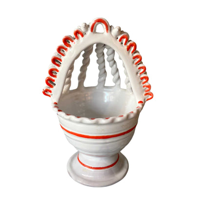 Twisted-Handle Guatemalan Ceramic Basket White Red