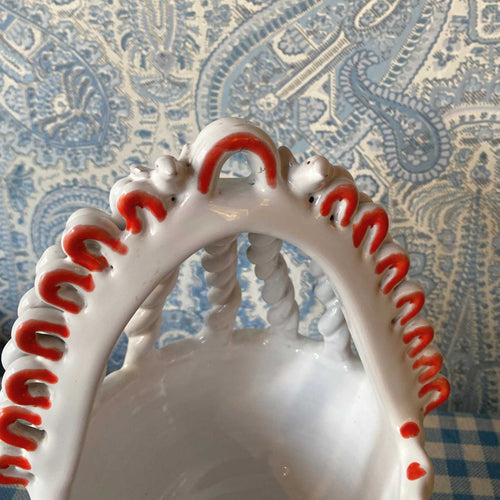 Twisted-Handle Guatemalan Ceramic Basket White Red