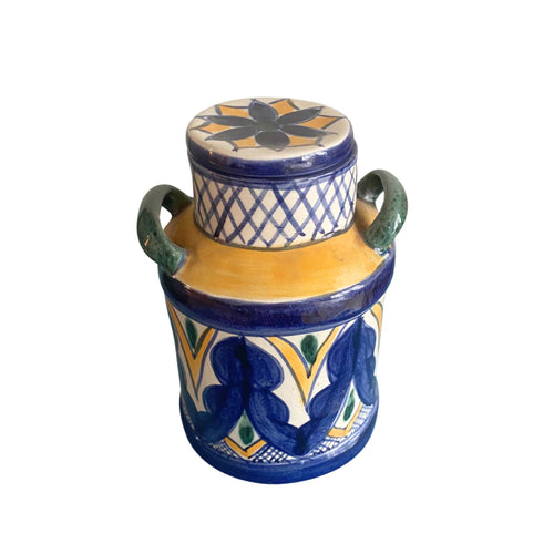 Guatemalan Jar with Lid Yellow Blue Medium