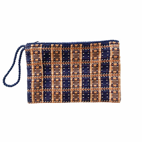Guatemalan Handwoven Pouch Navy Brown