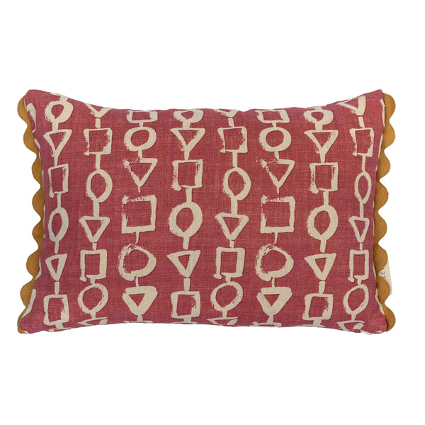 red geometric pattern cushion