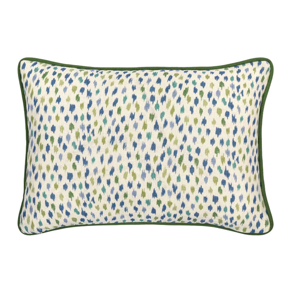 dotted blue green piped cushion
