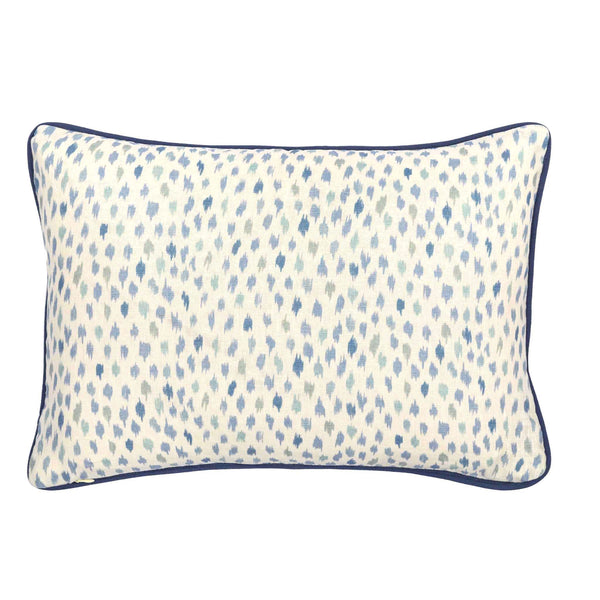 dotted patterned cushion blue trim
