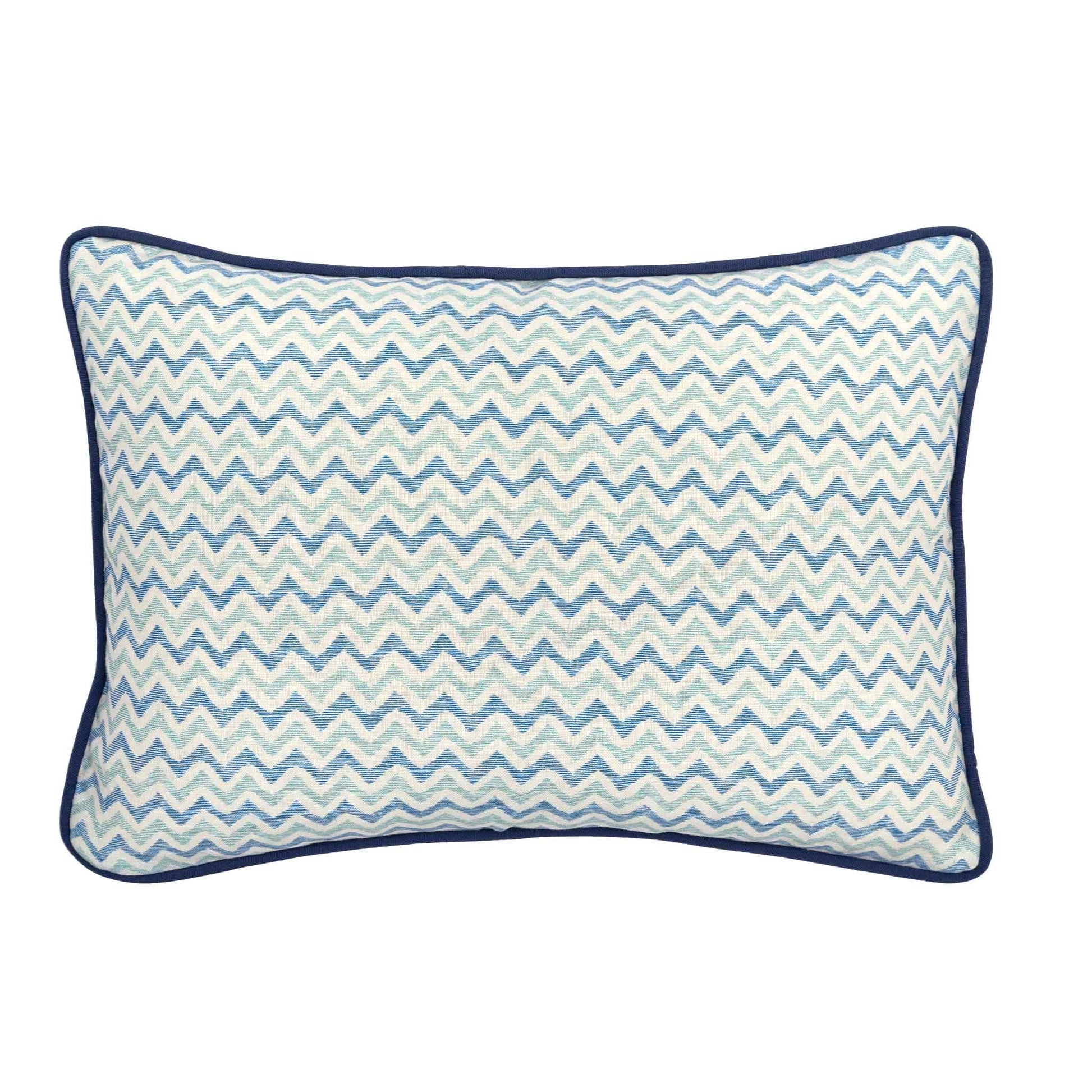 zig zag patterned cushion blue trim