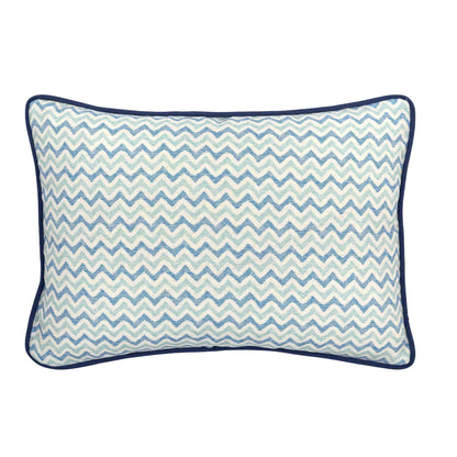 zig zag patterned cushion blue trim