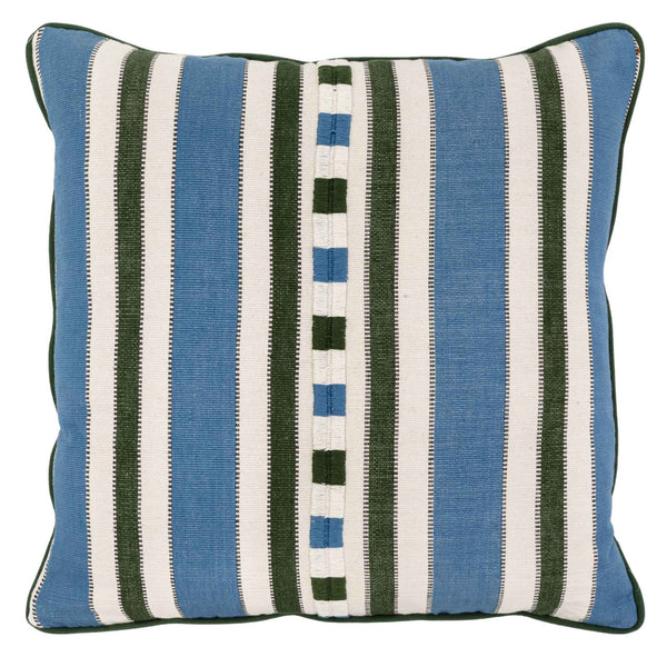 striped woven guatemalan cushion blue green