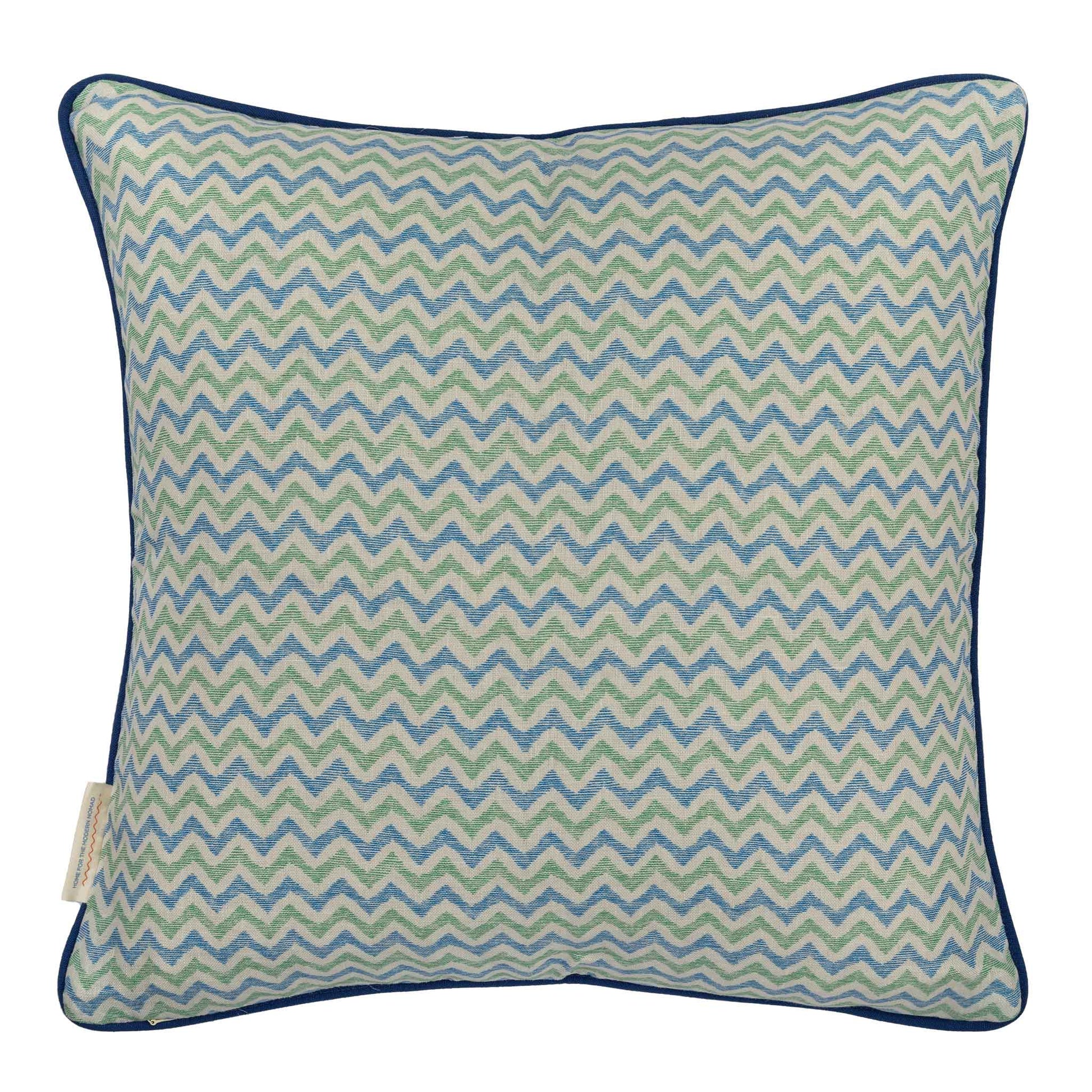 zig zag blue gren cushion navy pipping