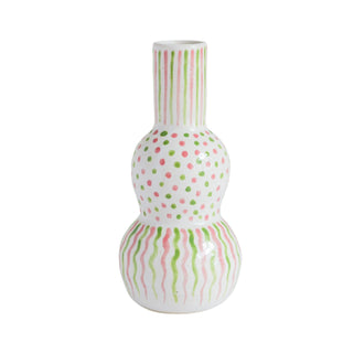 pink green dotted lines vase