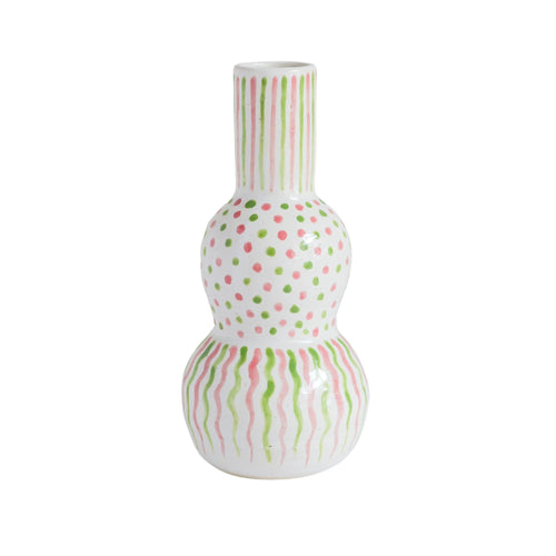 pink green dotted lines vase