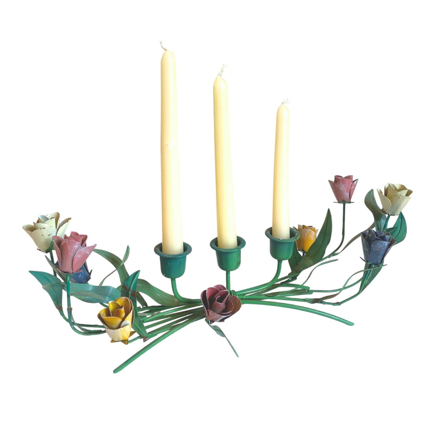 Vintage Floral Metal Toleware Candleholder