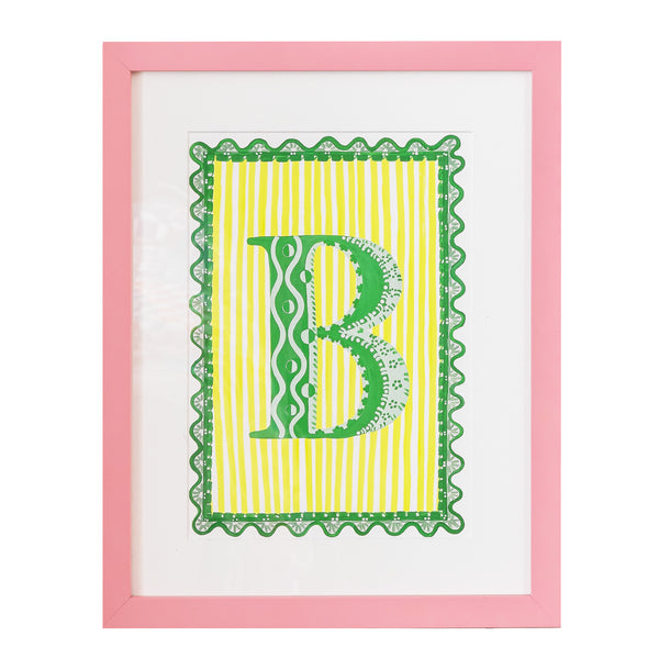 Colourful, patterned, hand-painted A-Z alphabet series print by decorative artists Natasha Hulse and Wicklewood