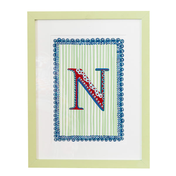 Letter N - A4 Natasha Hulse Lime Frame