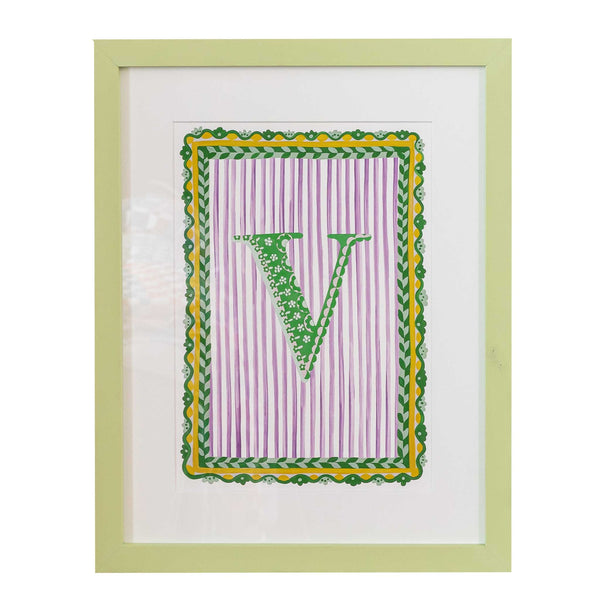 Letter V - A4 Natasha Hulse Lime Frame