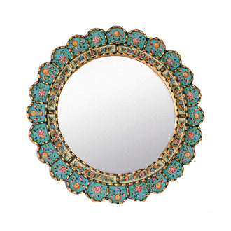 Small Round Scallop Turquoise Mirror