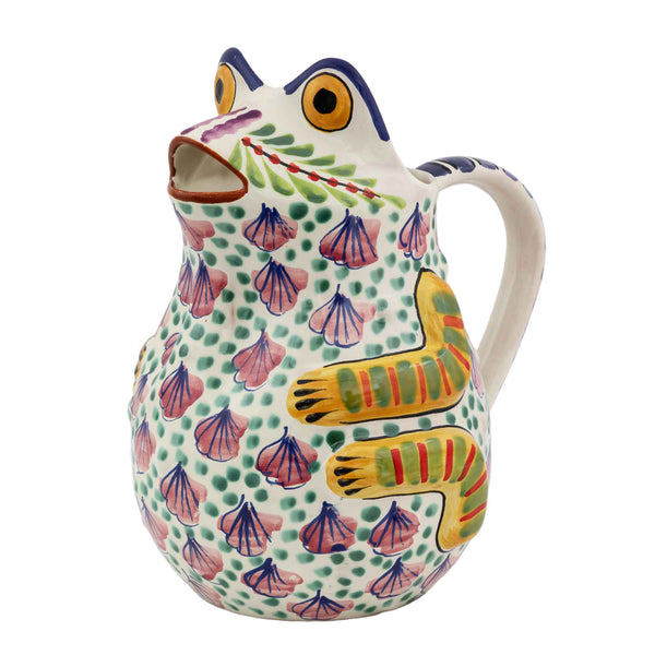 hand painted frog ceramic pitcher 