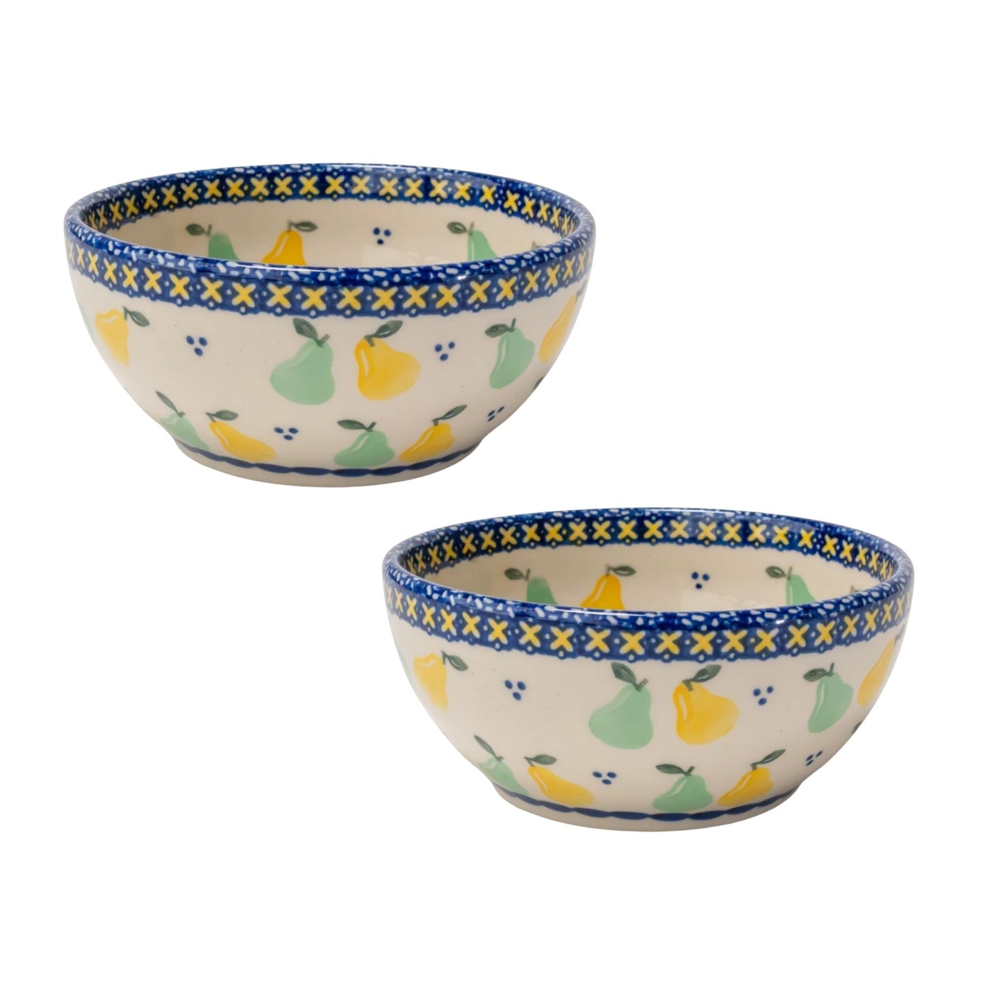 Set of 2 Pear Cereal Bowls Green Yellow