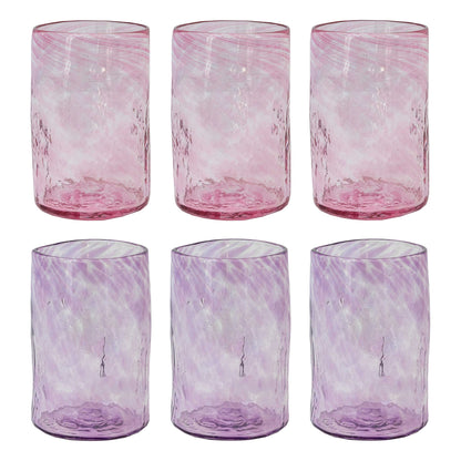 Set of 6 Handblown Glasses Purple Pink