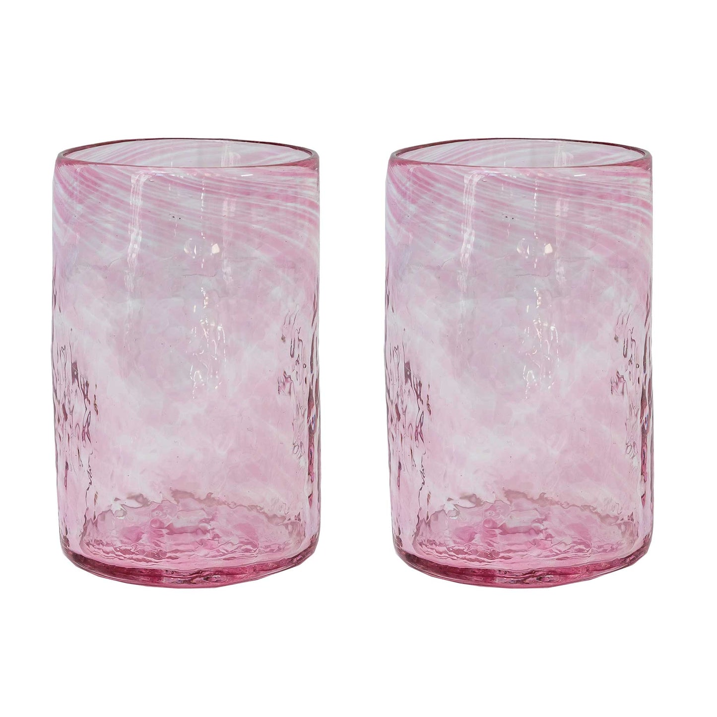 set of 2 handblown mexican glass tumblers pink