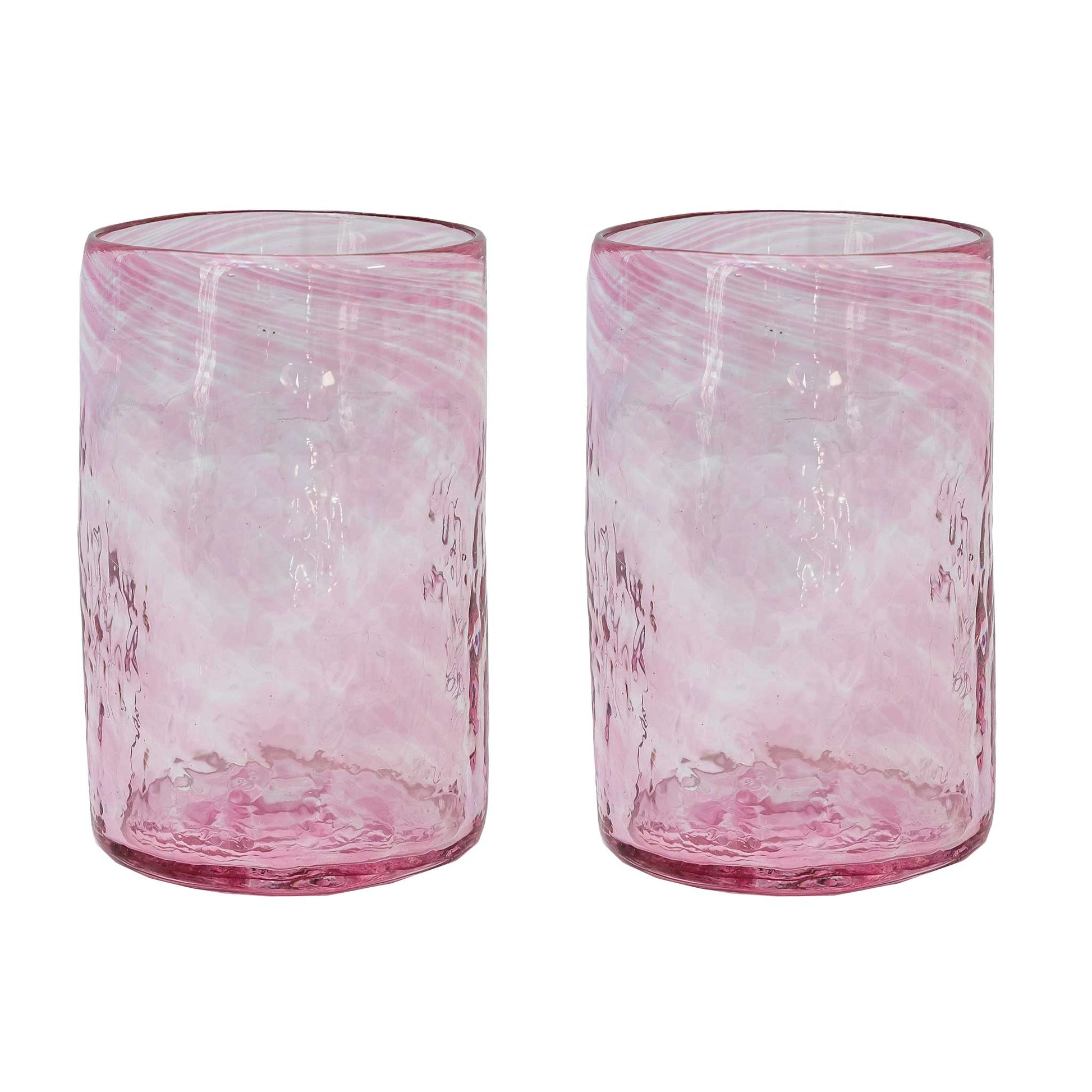set of 2 handblown mexican glass tumblers pink