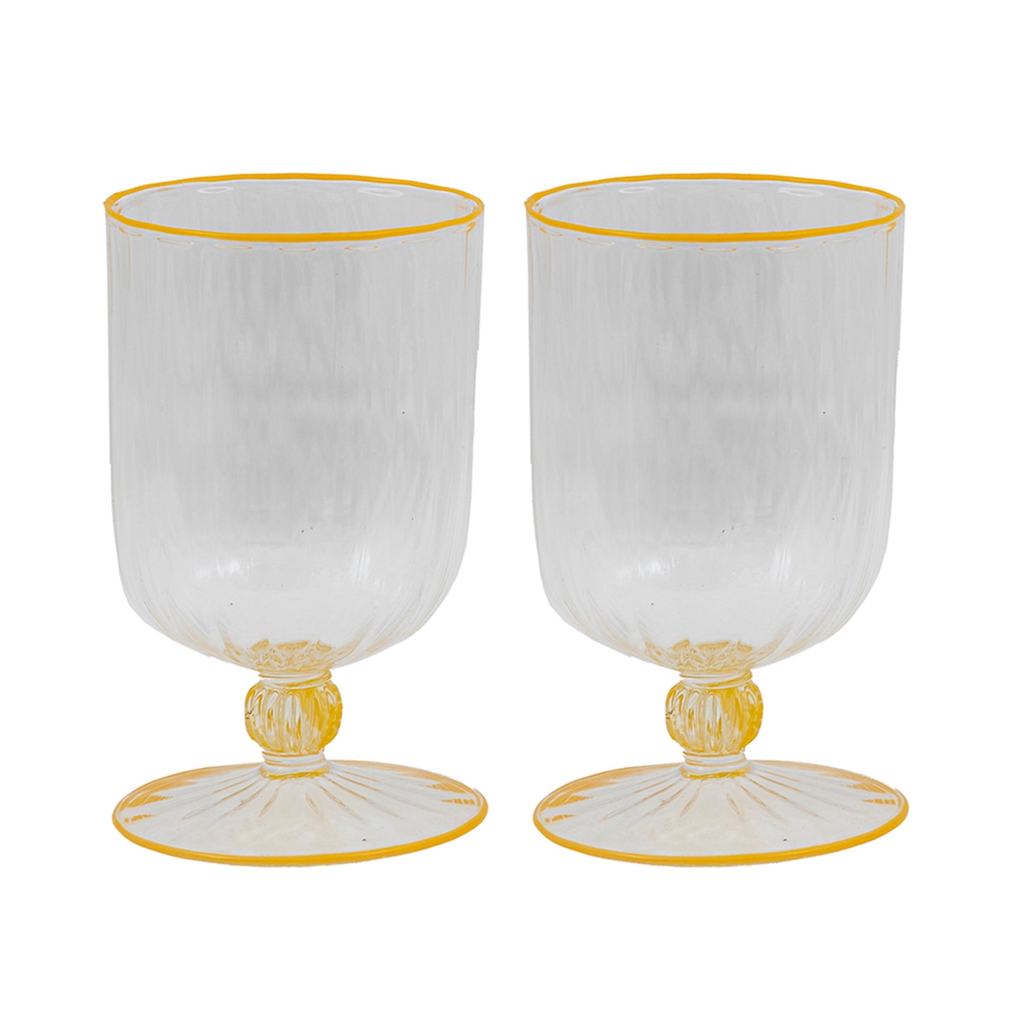 Set of 2 Short Stem Murano Glasses Yellow