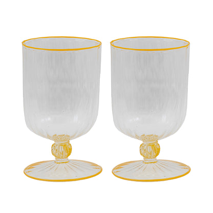 Set of 2 Short Stem Murano Glasses Yellow