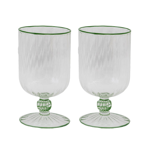 Set of 2 Short Stem Murano Glasses Green