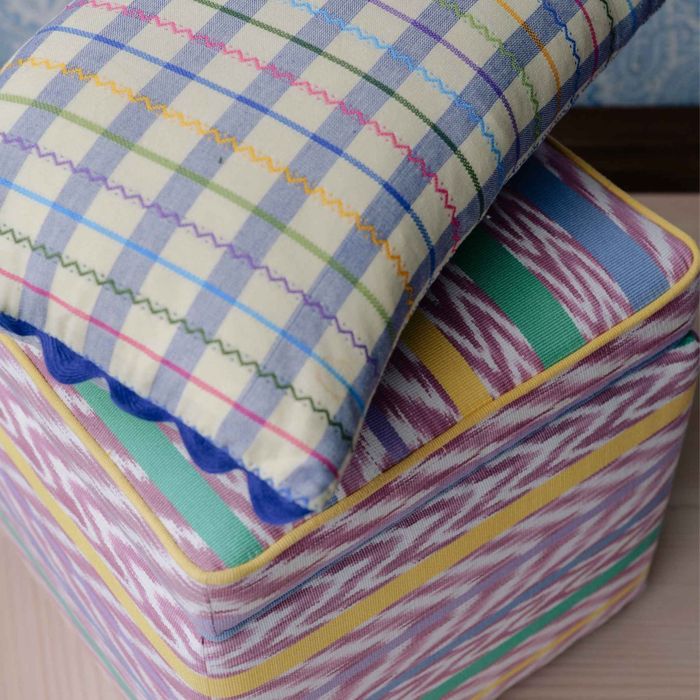 Ginny Gingham Blue Oblong Cushion