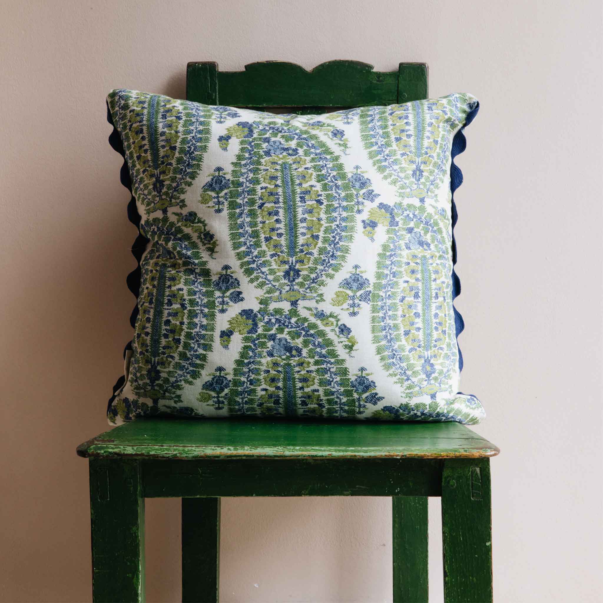 Paisley Print Green Blue Cushion Anoushka Cushion Wicklewood