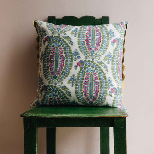 anoushka pink green square cushion paisley