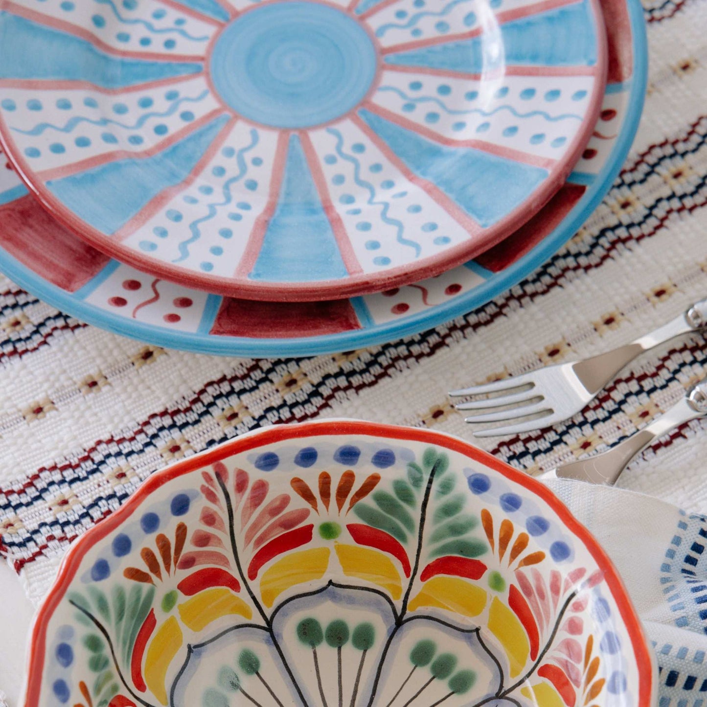 Set of 6 Guatemalan Placemats Burgundy Blue