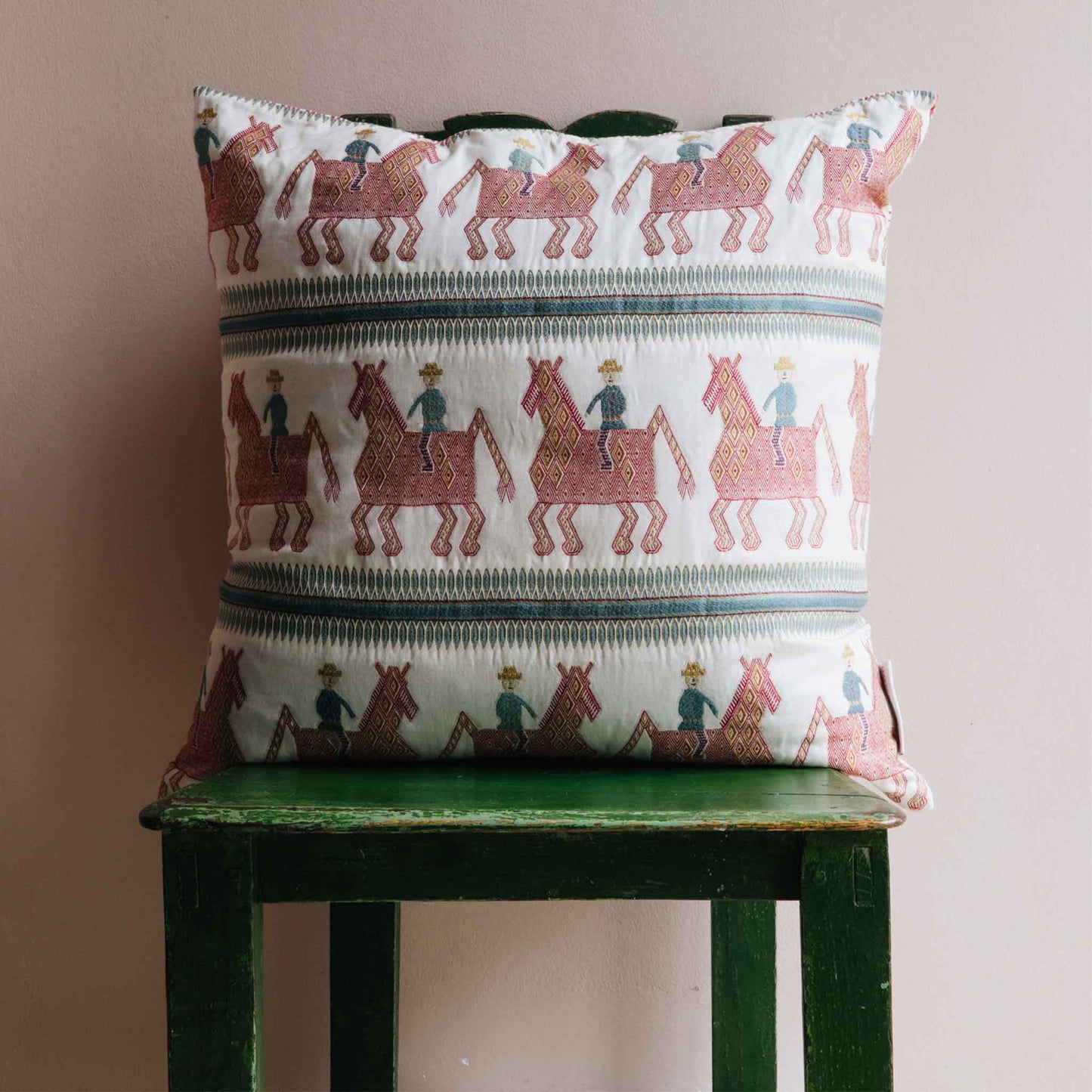 caballo oversized cushion red teal blue horse square