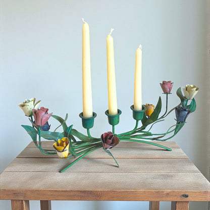 Vintage Floral Metal Toleware Candleholder