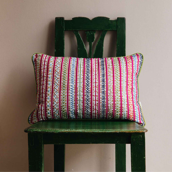 capri oblong cushion pink embroidery