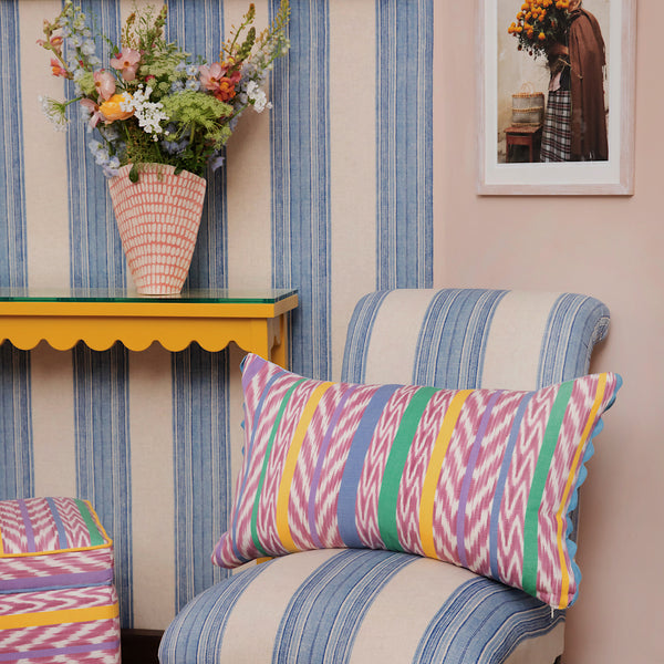 gloria guatemalan striped lilac yellow cushion