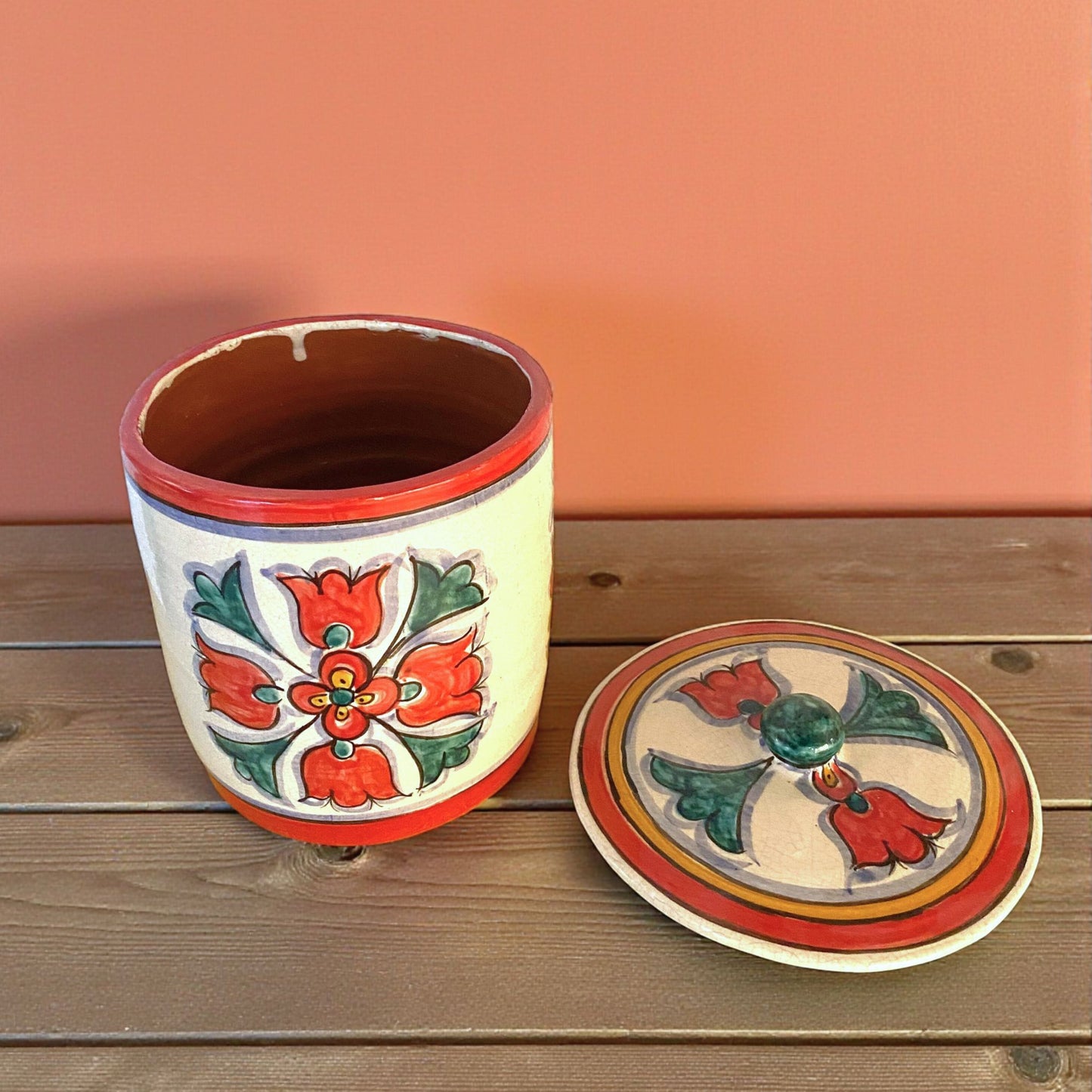 Guatemalan Jar with Lid Red Green