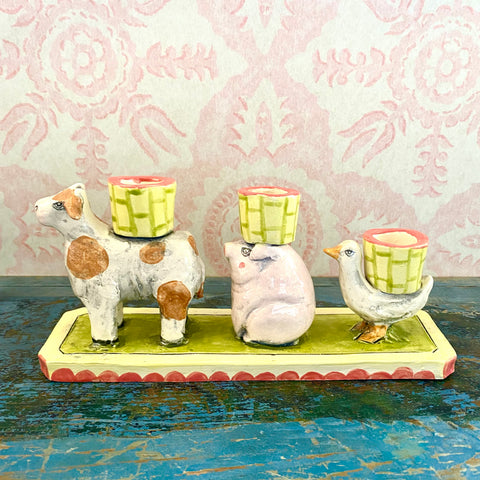 The Cow, Pig and Duck Yellow Green Candleholder